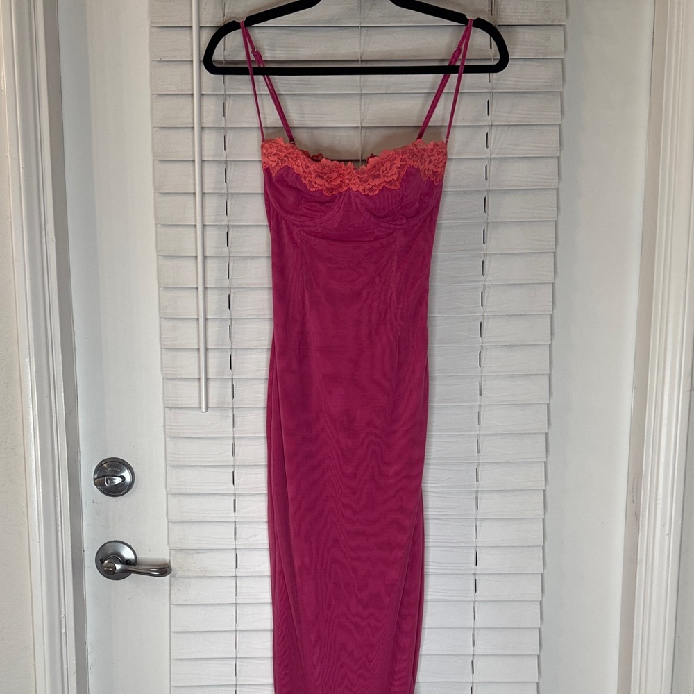 House of CB Pink and Orange Lace Trim Dress